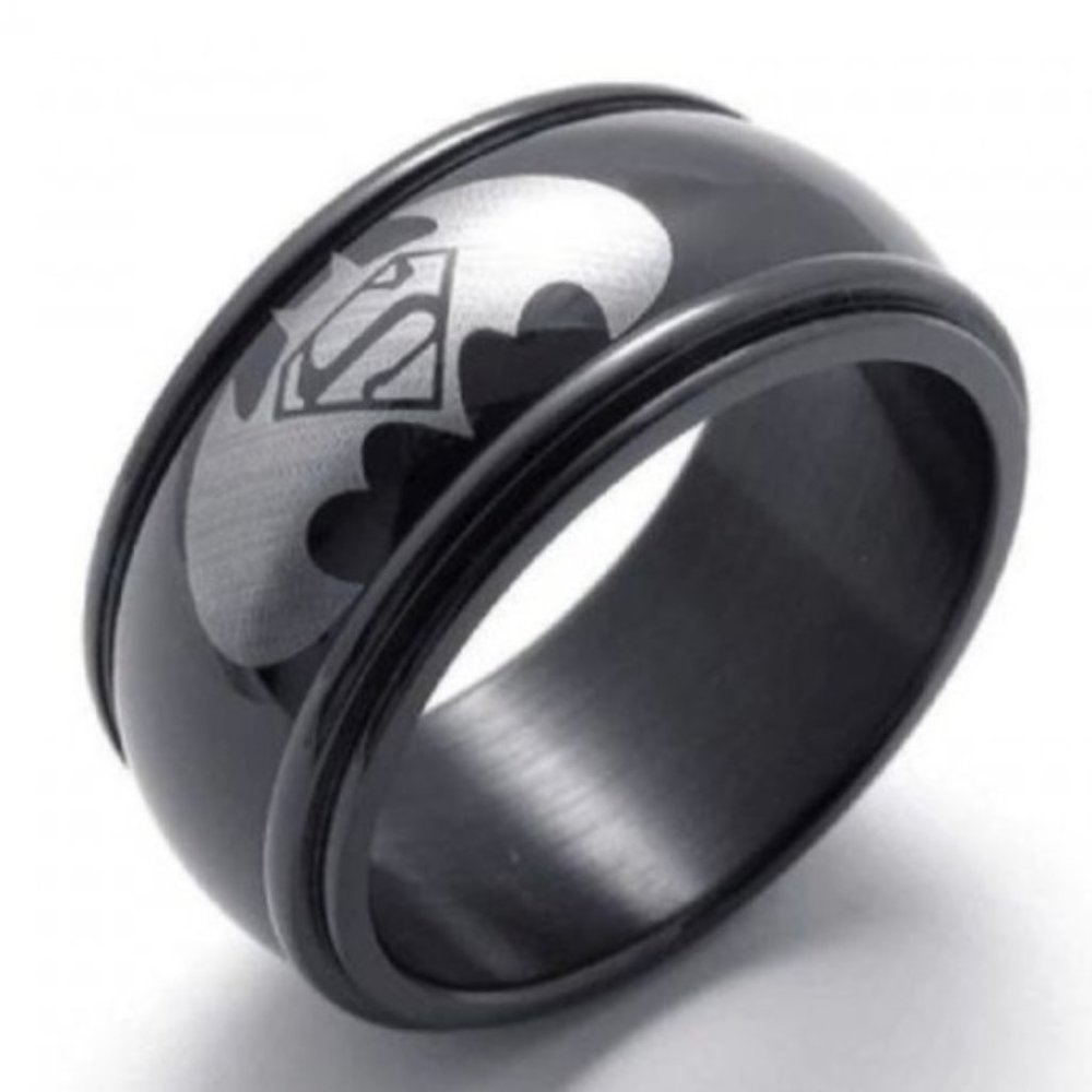 Black batman ring stainless steel black Batman Superman comic ring